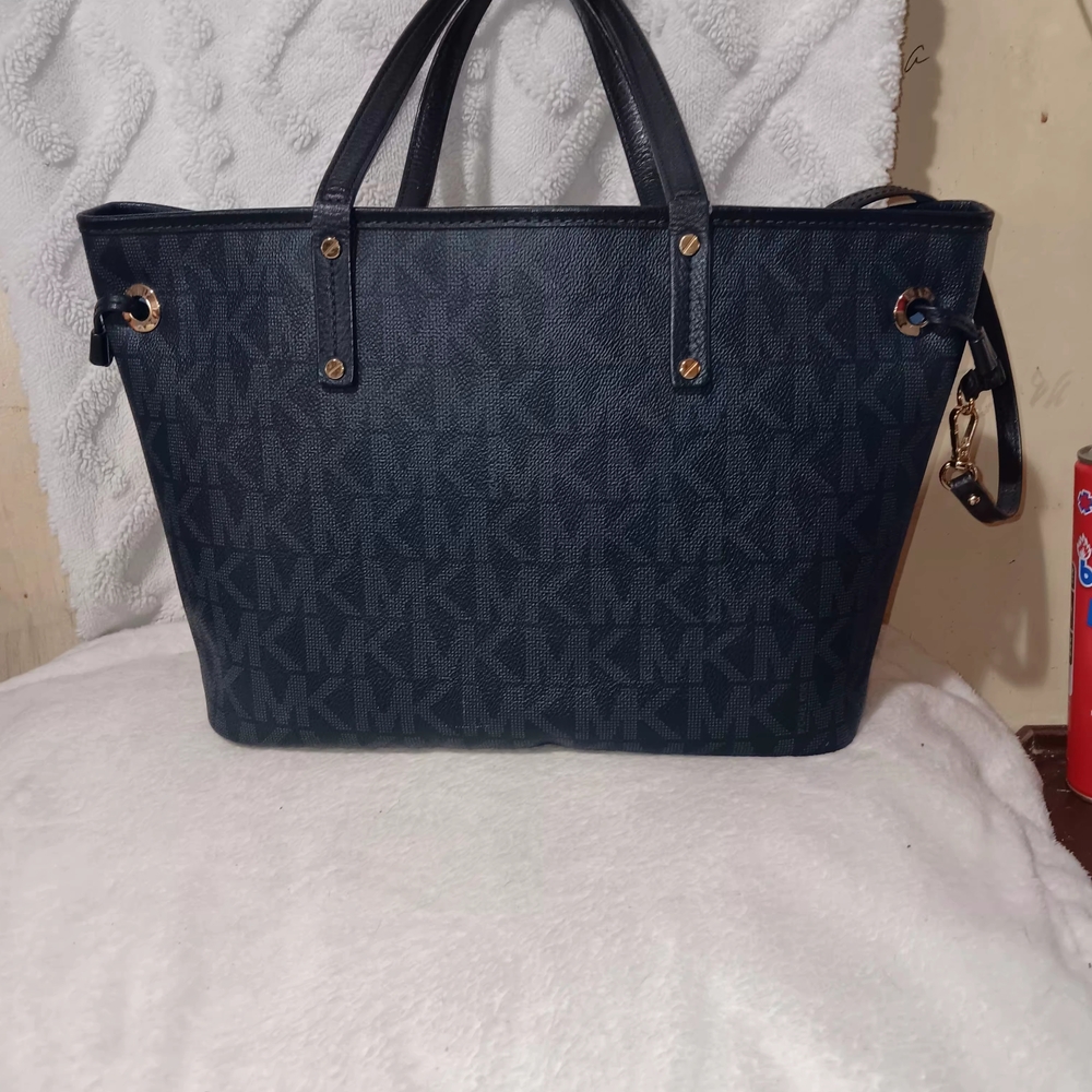 Michael Kors Navy MK Logo Tote with Gold Hardware